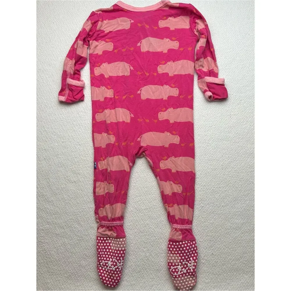 Kickee Pants Pink Hippo Print One-Piece Sleeper